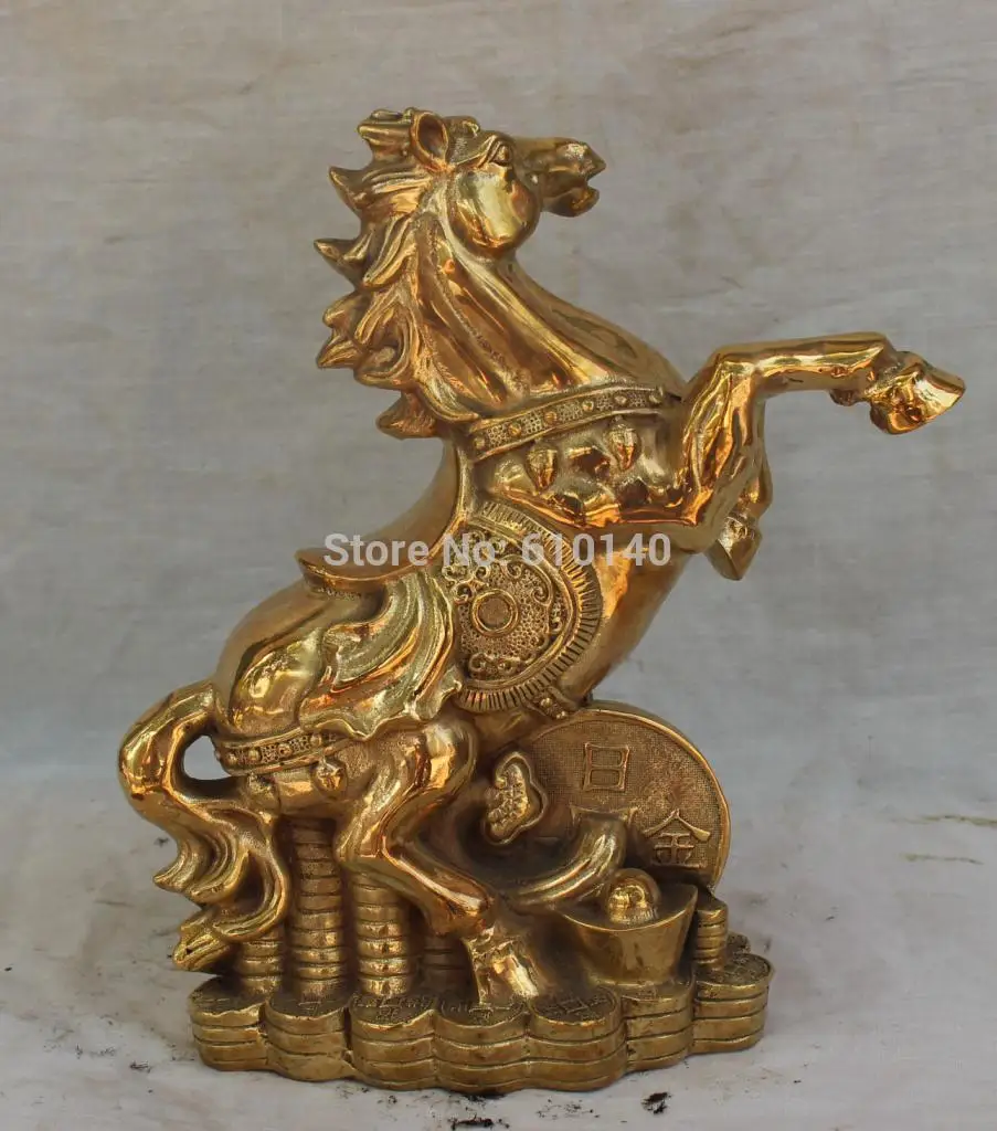 

10" Chinese Bronze Wealth Money Animal Sucessful Running Safety Horse Statue