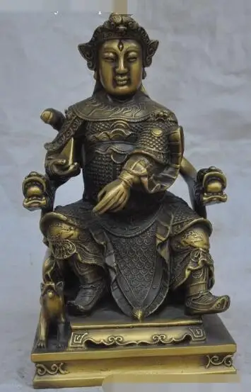 

S01974 13"China myth bronze 3 Eyes Erlang Erlangshen Yang Jian god Warrior dog statue (B0413)