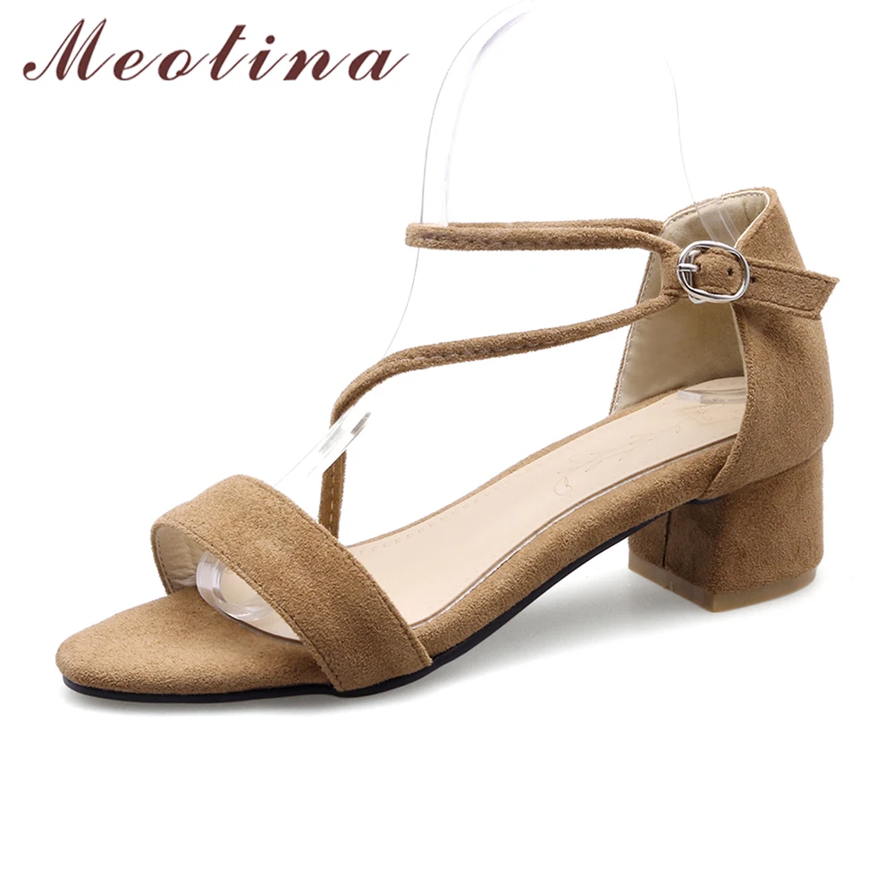 

Meotina Shoes Women 2017 Sandals Design Ankle Wrap Shoes Chunky High Heels Causal Women Sandals Red Yellow Large Size 9 42 43