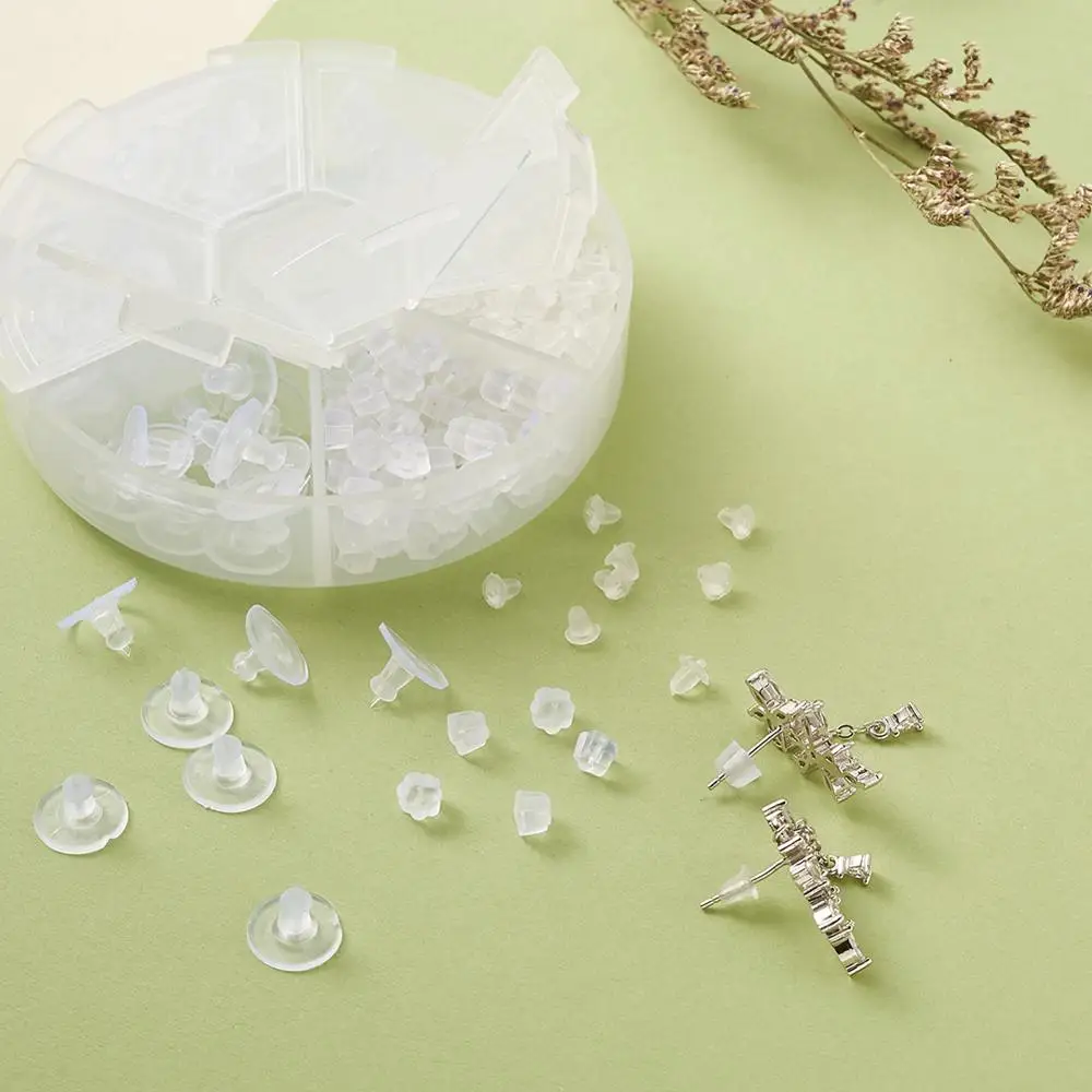 

340pcs/set Plastic Earring Ear Nuts Earrings Backs Clear DIY Jewelry Earrings Making Crafts Supplies 4~6x2.5~10mm Hole:0.5~0.7mm