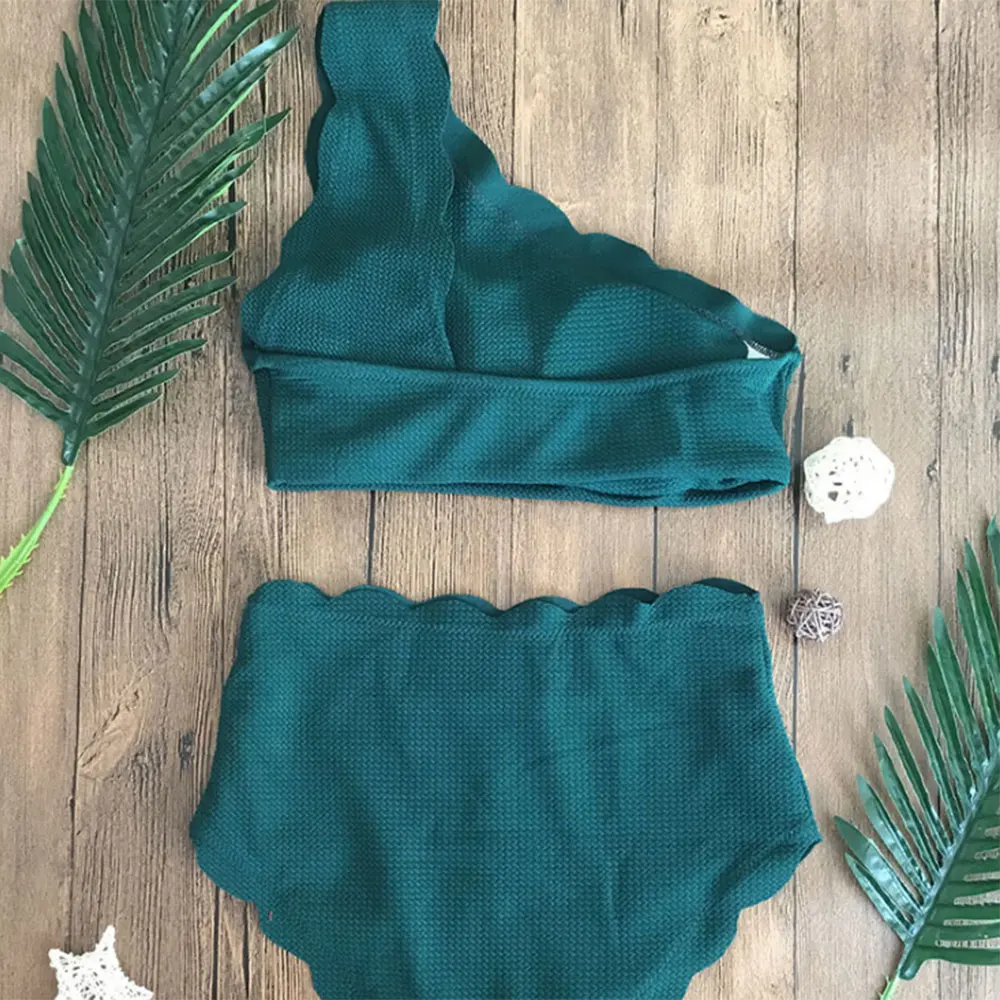 

Wade Sea 2019 Two Pieces Bikini Set Raffles Swimsuit Low Waist Solid Color Sports Beachwear Beach Wear Swimwear Bathing Suits