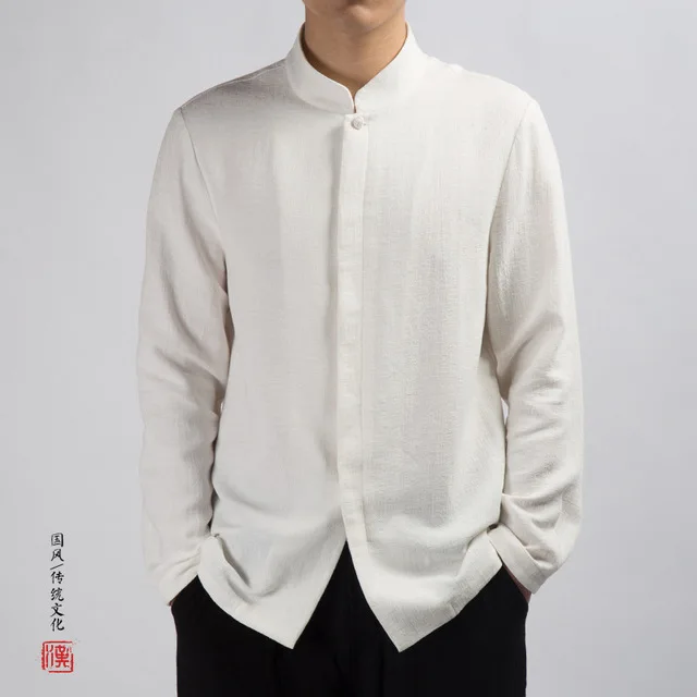 Men's Traditional Chinese Clothing Male Cotton Linen Shirts Cardigan Kung Fu Tai Chi Master Costume Mens Fashion Tops CN-019
