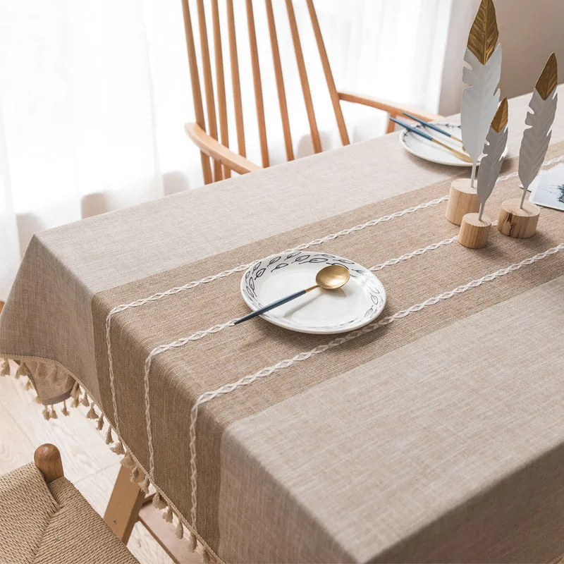 Скатерть из хлопка и льна с кисточками, минималистичный узор для кухни, декора столовой, P7Ding