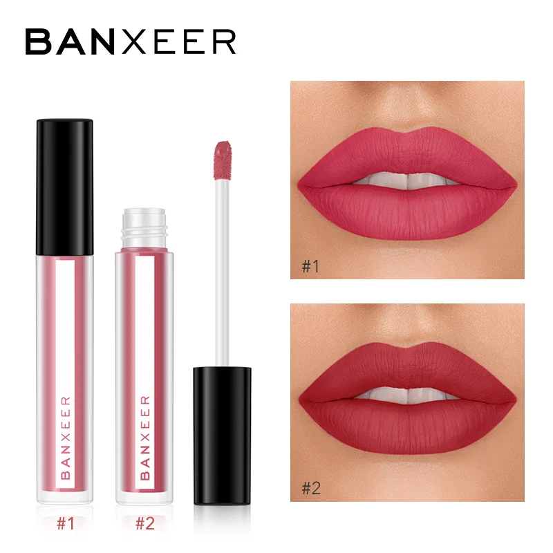 BANXEER 2pcs Lipgloss Set Liquid Lipstick Matte Lip Gloss Waterproof Long Lasting Lips Makeup Set 8 Colors High Pigment Cosmetic - Цвет: No.1 and No.2