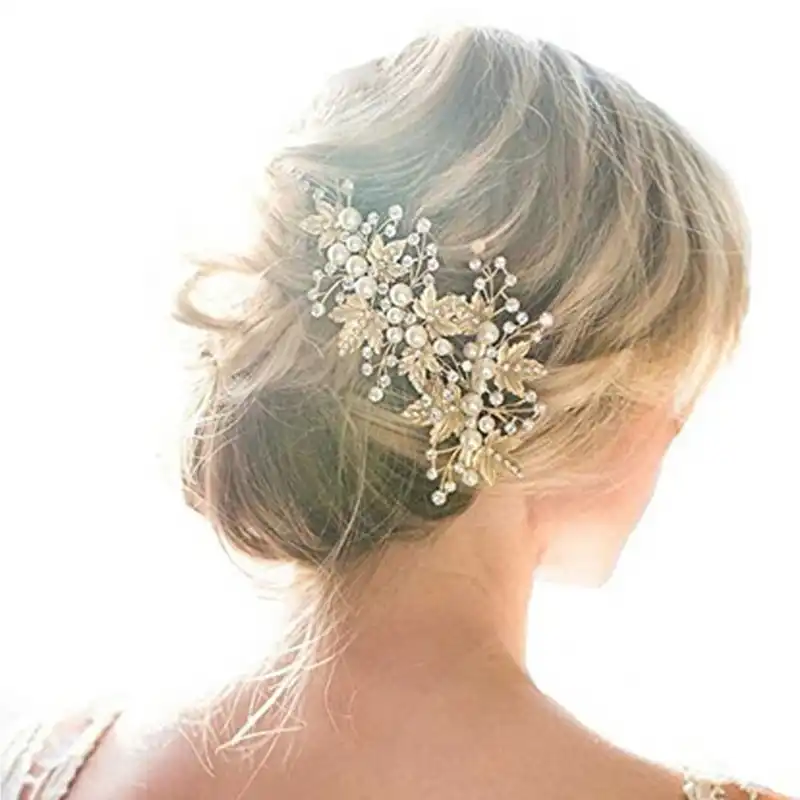 Gold Hair Accessory Wedding Pearl Hair Clip Silver Leaf Hair