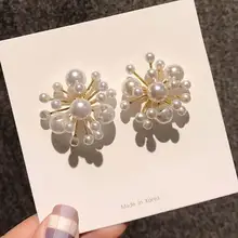 MENGJIQIAO Корейский ФЕЙЕРВЕРК ДИЗАЙН искусственный жемчуг цветок большие серьги гвоздики для женщин невесты свадебные ювелирные изделия Oorbellen