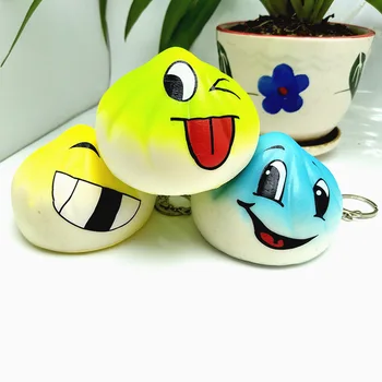 

New Squishy PU Steamed Bun Slow Toy Back Soft Toy Simulation Funny Food Expression Key Buckle Pendant Slow Rebound Toy