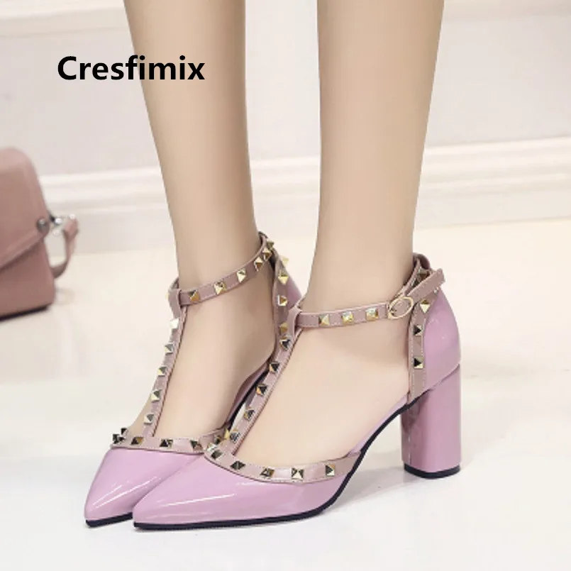 Talons Cuadrada Moda B3278 Pu Sexy Zapatos g Fiesta Tacón Hauts A Bombas Alto Blanco d e Cresfimix Remache Las b Femmes Lindo f c Cuero De Mujeres La RE8Mq7zw