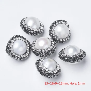 

10cps Natural Pearl Beads with Polymer Clay Rhinestone Seashell Nuggets Round Drop For DIY Jewelry Making Handicrafts Supplies