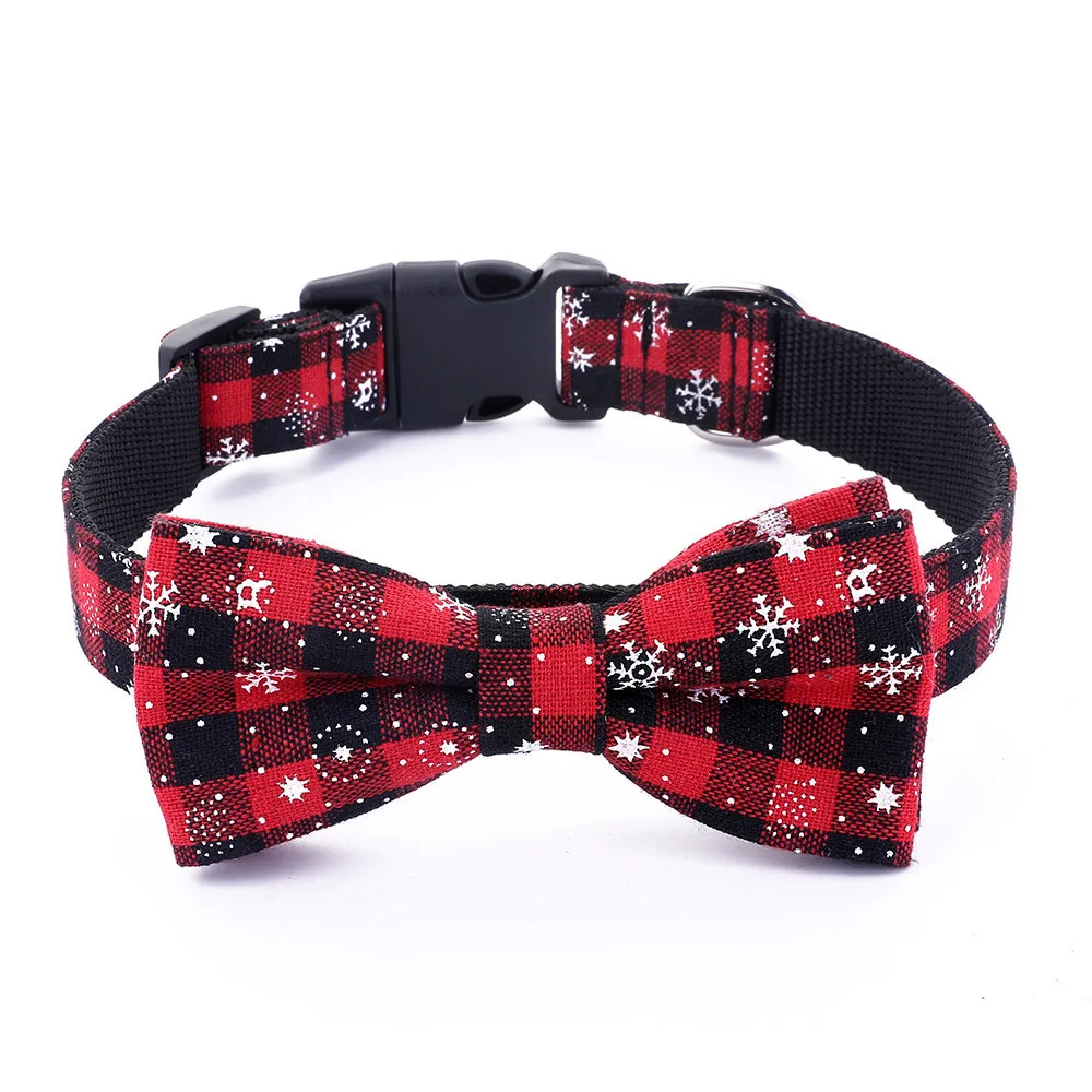 

Snowflake Dog Collar Nylon Bow Tie Collar Adjustable Pet Bowknot Collar for Puppies Medium Large Dogs Christmas New Year K4