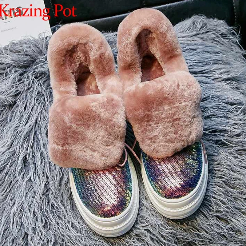 

krazing pot sheep suede rabbit fur snow boots bling sequined cloth sweet lady gorgeous original design keep warm ankle boots L21