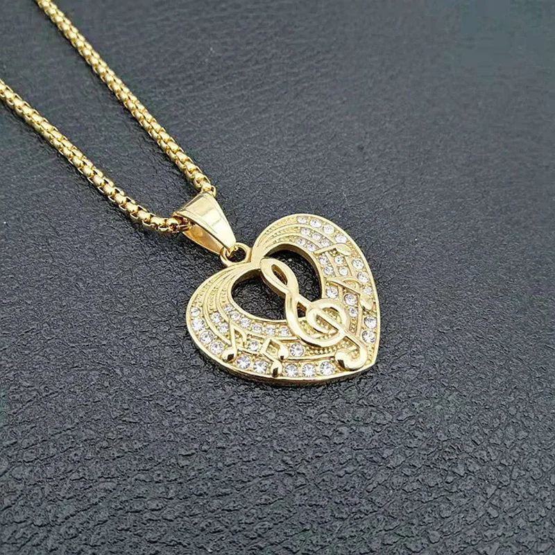 В стиле хип хоп Стразы Bling золотого цвета из нержавеющей стали музыкальная нота