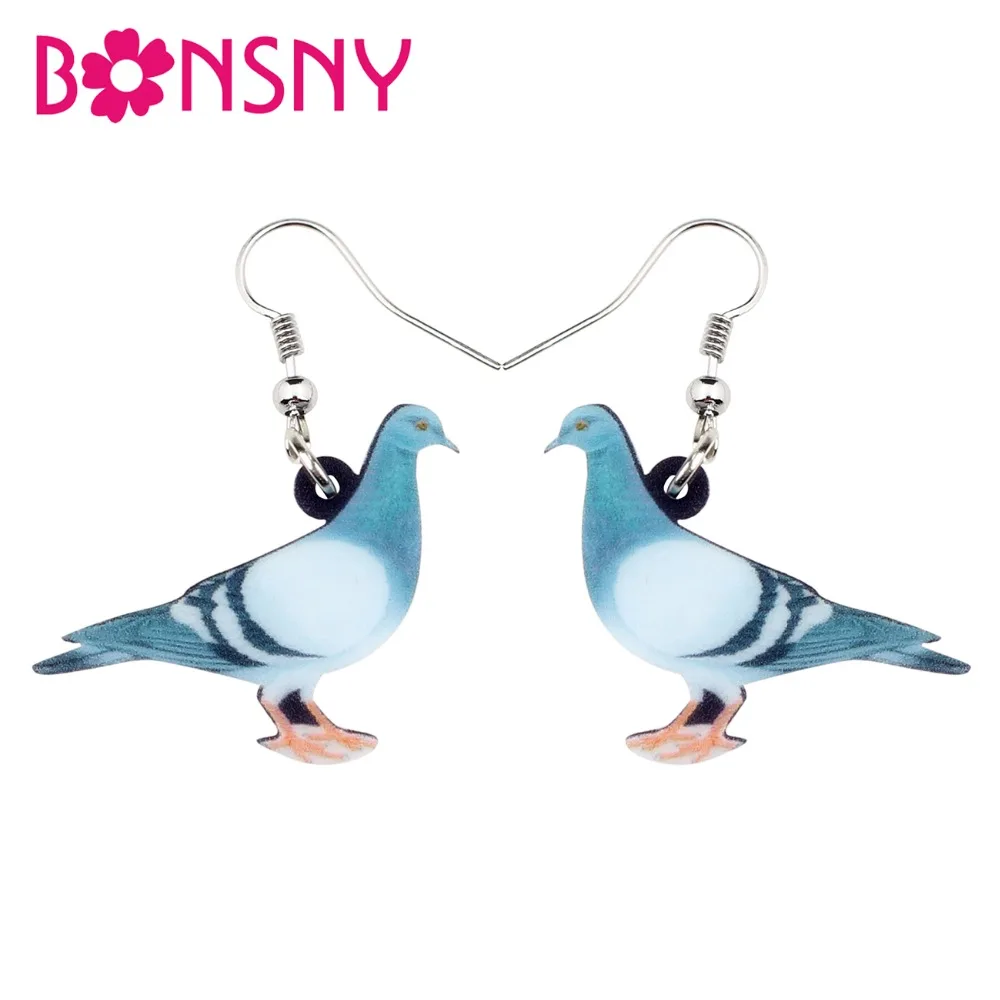 

Bonsny Acrylic Anime Blue Dove Pigeon Bird Earrings Big Long Dangle Drop Fashion Animal Jewelry For Women Girls Kids Gift Summer