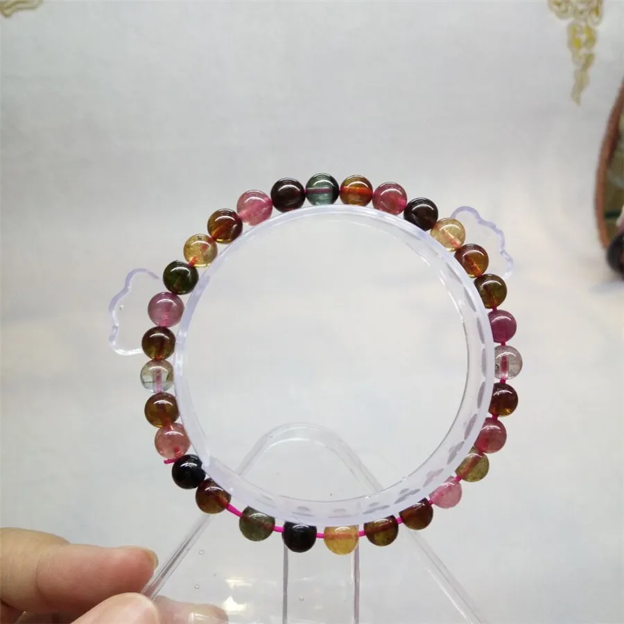 

Free Shipping 6mm Genuine Mix Colors Natural Tourmaline Stone Bracelets Women Femme Charm Stretch Crystal Round Bead Bracelet