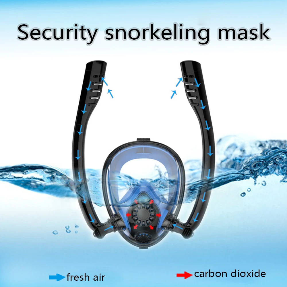 

SABOLAY 2019 New Diving Mask Adult Full Dry Silicone Long Straw Double Airflow Channel Scuba Diving Snorkeling Mask Sxkj000