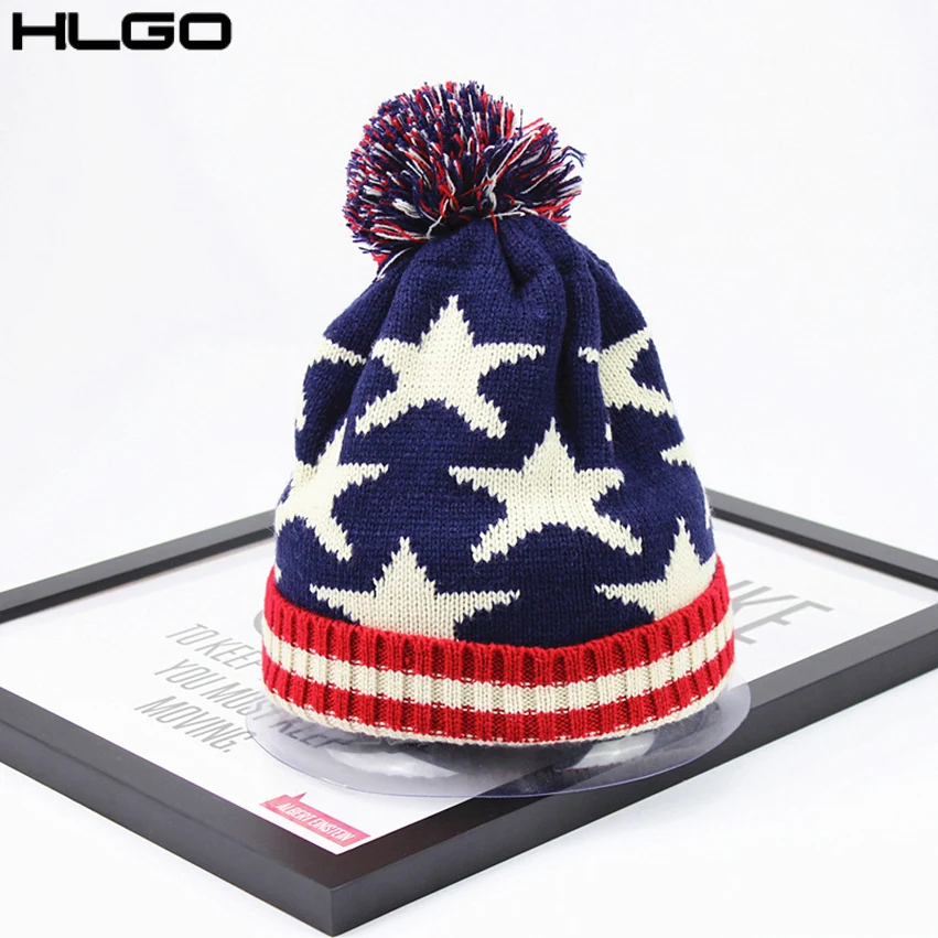 Fashion Knitted Hat American Flag Stars Pattern Stretch Casual Beanie