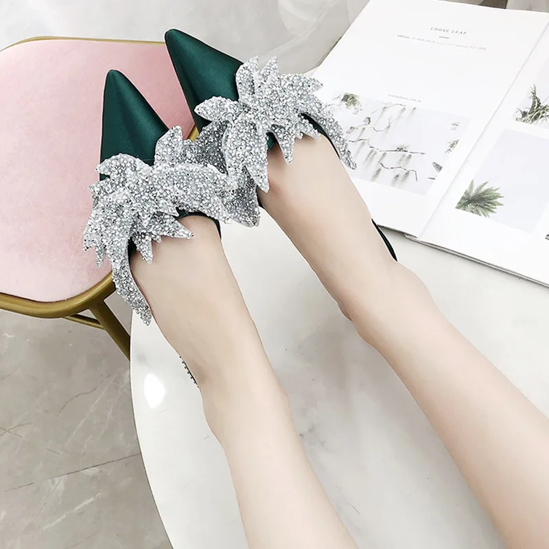 slippers women new Korean version of pointed half slippers flat bottom water drill beach lazy shoes women flip flops Muller slippers women new Korean version of pointed half slippers flat bottom water drill beach lazy shoes women flip flops Muller