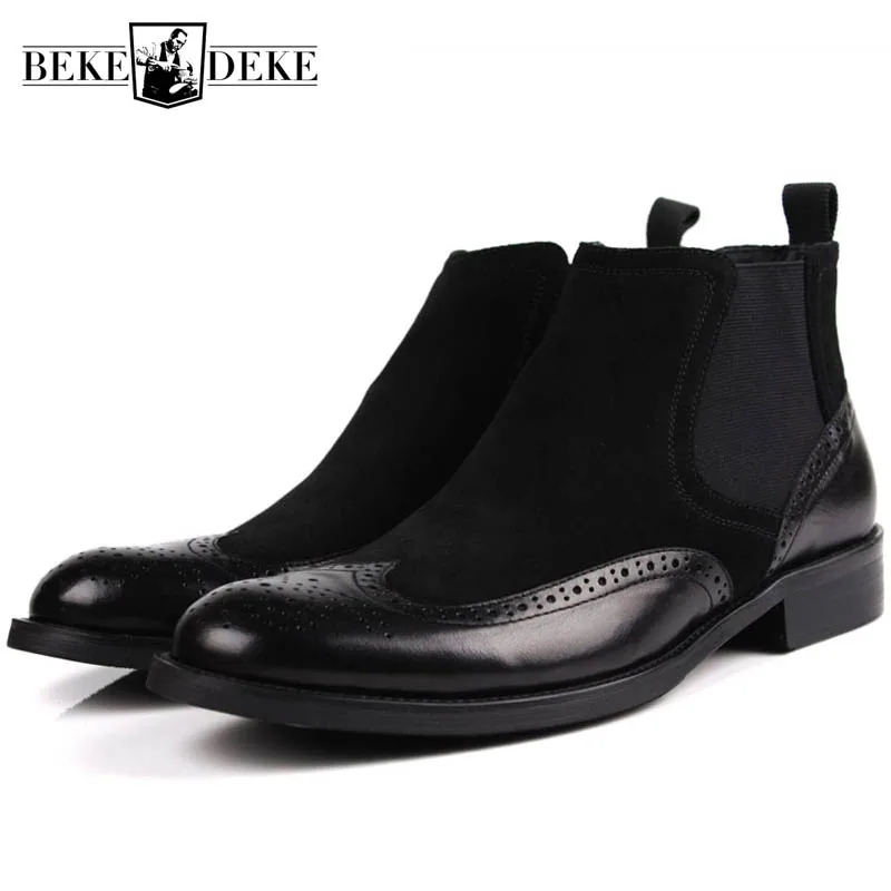 

Designer Classic Pointed Slip On Mens Ankle Boots 100% Real Leather Brown Black Italian Wedding Business Men Shoes Botas Hombre