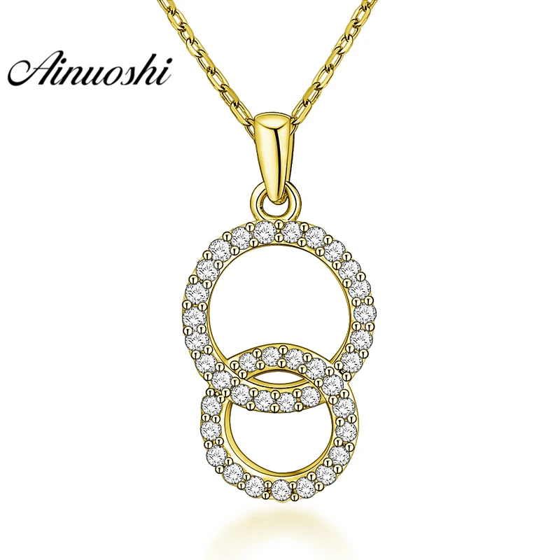 

AINUOSHI 10K Solid Yellow Gold Pendant Cute Double Round Pendant SONA Stimulated Diamond Women Men Gold Jewelry Separate Pendant
