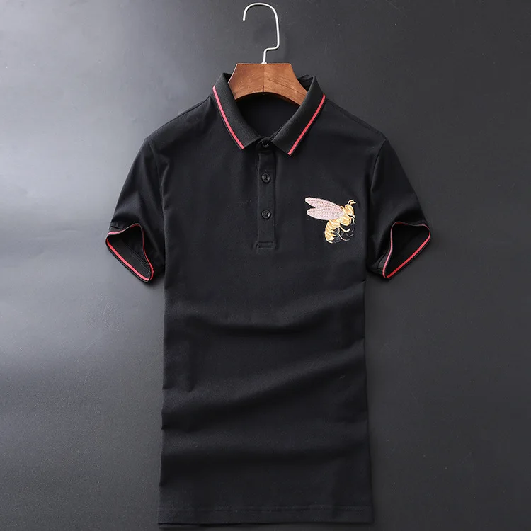 High New Novelty 2018 Men collar Striped Embroidered Bees Fashion Polo