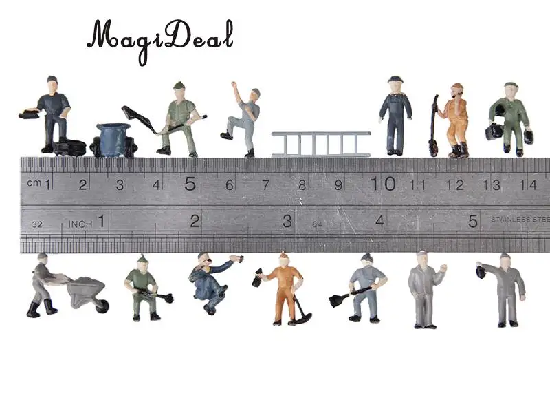 25Pcs/Lot 1:87 Scale Painted Mix Model Train Railway Station Platform Worker People Figures with ladder Bucket Layout Scene Toys