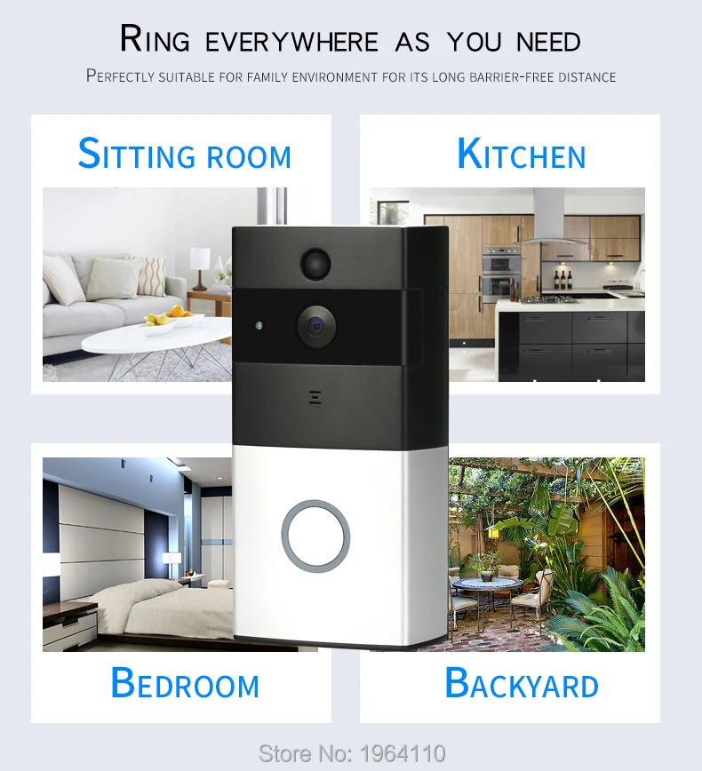 Wireless Visible TalkBack Doorbell with 720P Camera & PIR Sensor & One-Button WIFI Connection & Dingdong Ring & Free Mobile APP_F10