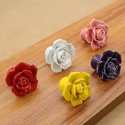 Цветок розы тянуть ручки шкафов шкаф дверная керамика ручки для ящиков и ручки