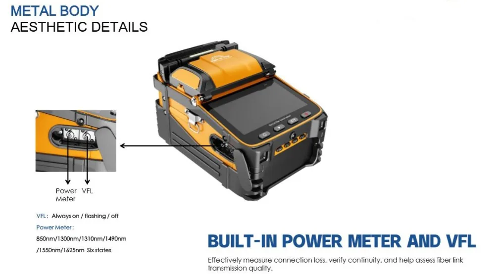 Шесть двигателей AI-9 FTTH Оптическое волокно машина для термического сращивания встроенный VFL и оптический измеритель мощности Функция