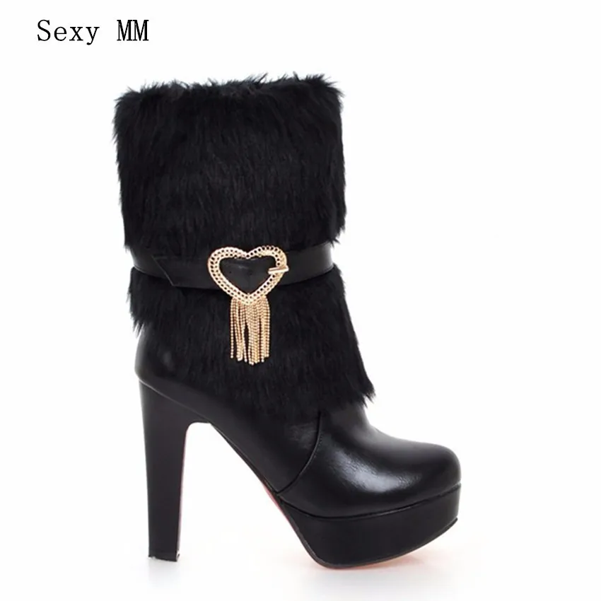 

Winter Warm Boots Women Platform Mid-Calf Snow Motorcycle Boots Woman High Heels Short Boots Botas Plus Size 34-40.41.42.43