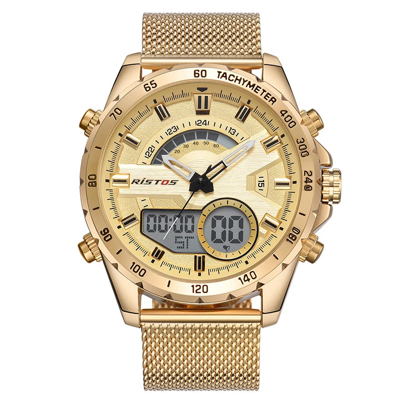 

Leisure double display men's watch LED personality dial stainless steel men's wristwatch