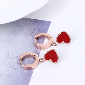 

Bilincolor fashion trendy cute rose gold stainless steel red heart small drop earring for women
