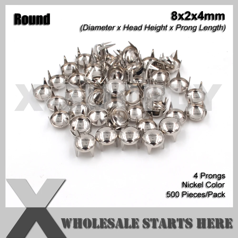 

Free Shipping Punk DIY Metal Round Dome Stud 8mm in Silver Nickel with 4 Prong Claws for Leather Craft/Bag/Shoe/Clothing/Jacket