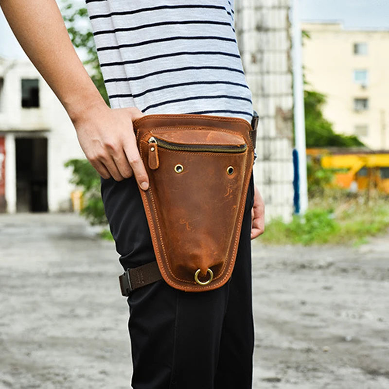 

Genuine Leather Messenger Shoulder Bag Men's Vintage Thigh Drop Leg Bag Male Travel Waist Belt Bags Motorcycle Riding Fanny Pac