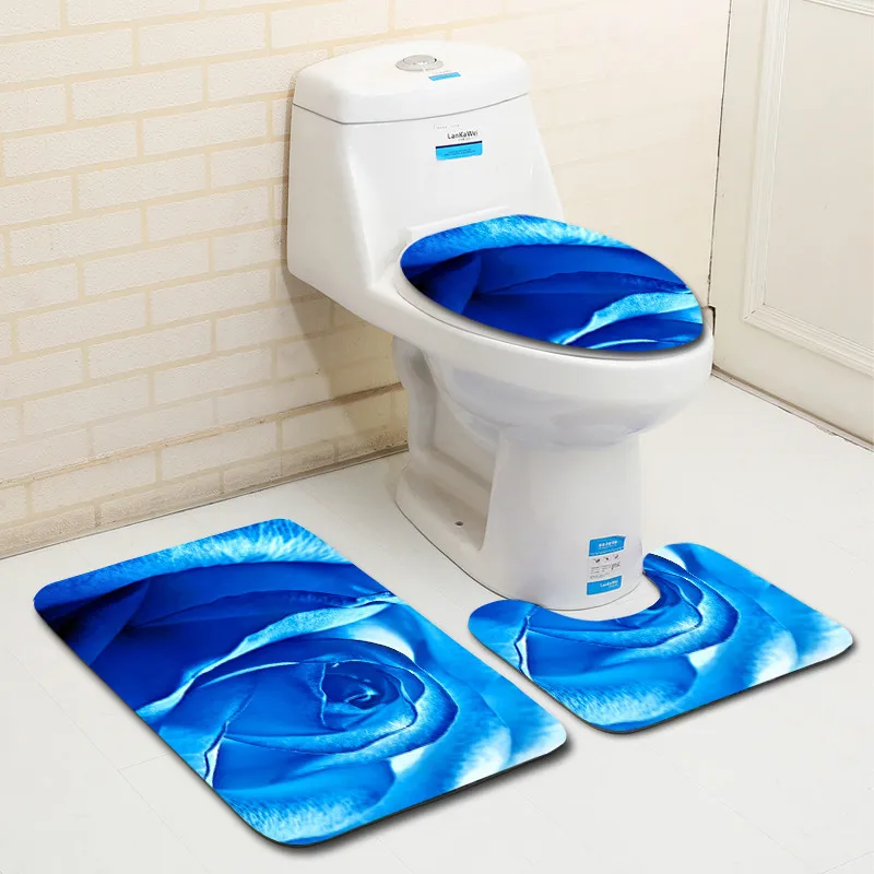 Zeegle 3 шт. микрофибра коврики для ванной набор Роза узор пьедестал коврики для туалета коврик крышка противоскользящая Абсорбирующая ванная комната коврик и ковер