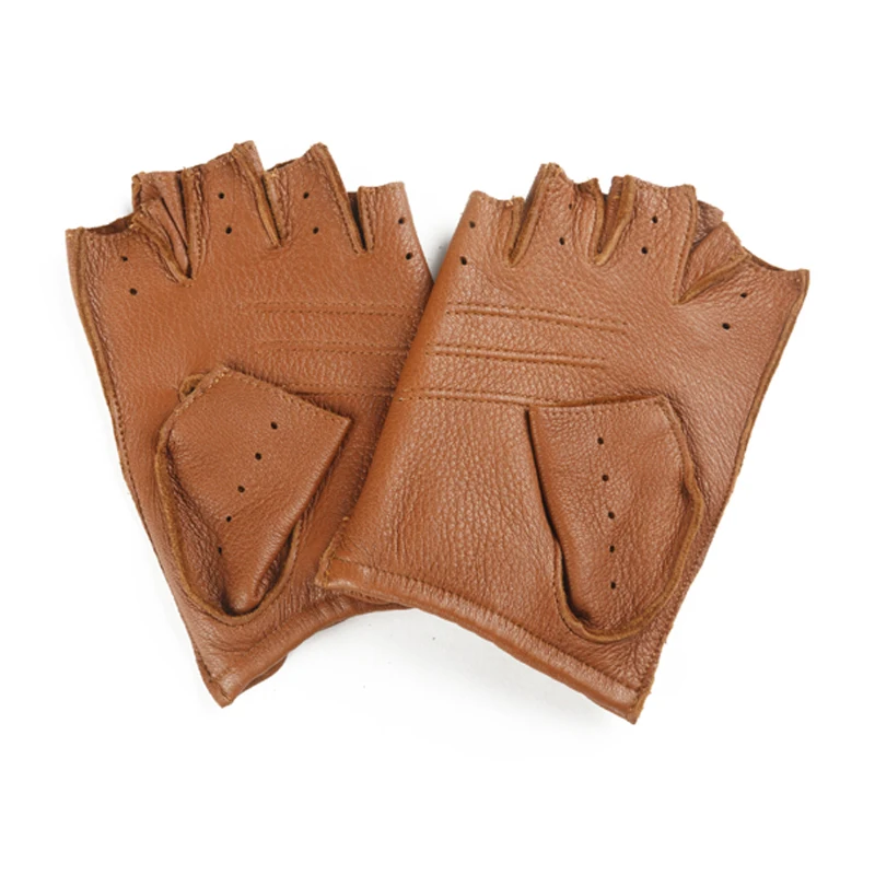 Мужские летние дышащие перчатки из натуральной кожи с полупальцами для вождения, мужские перчатки из овчины без подкладки для фитнеса