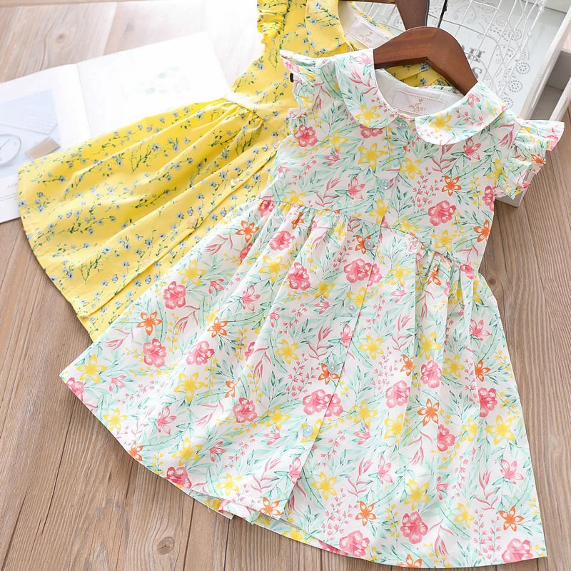 

Toddler Girl Summer Princess Dress Cotton Kids Wholesale Lots Bulk Clothes Little Girl Open Front Party Dress Flutter Sleeve