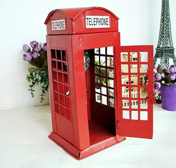 

vintage classic Distressed antique telphone booth money box hand-made craft model for home coffee bar ornaments decoration