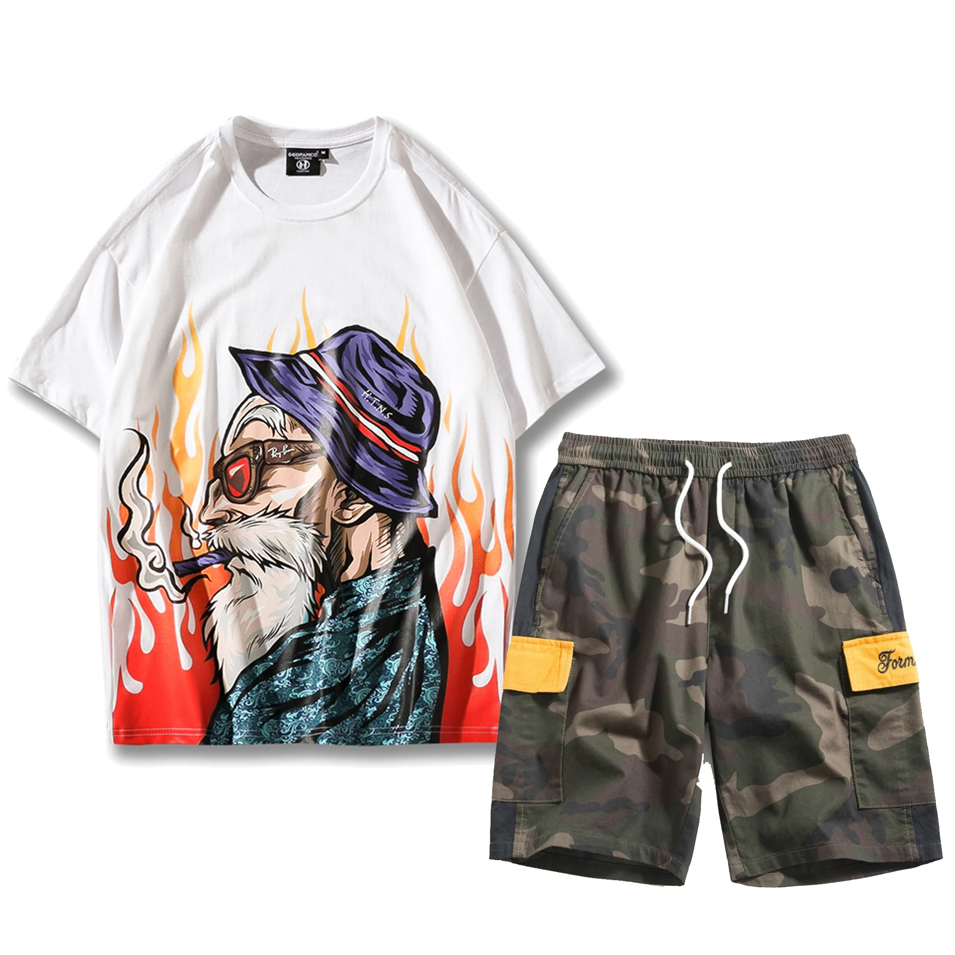 

Man Hip Hop Summer Myth Ghost Floral TrackSuit Suit T Shirt Tee Top Pants Sport Sets