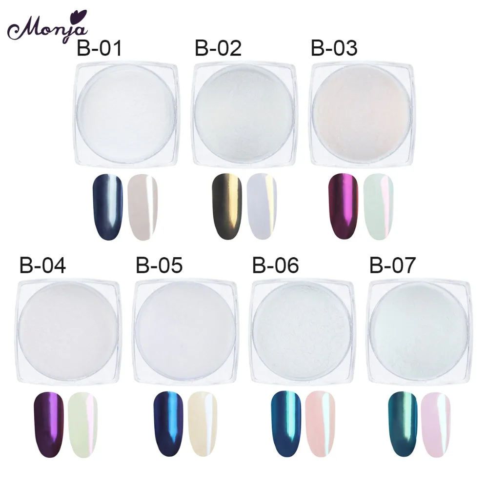 Monja 7 цветов жемчужная оболочка Хамелеон дизайн ногтей волшебное зеркало порошок блеск Металл мерцающий хром пигмент пыль DIY украшения