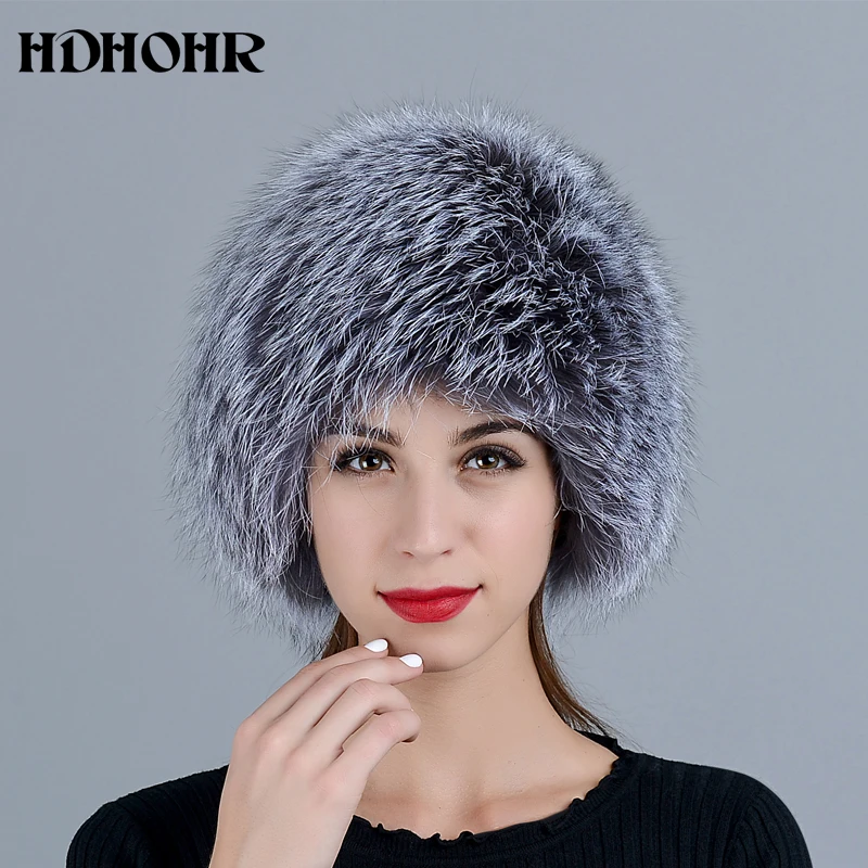 Женская трикотажная шапка из натурального Лисьего меха 2018|Женские Skullies и