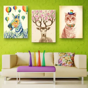 

3 Pieces/Set Animal Wall Art Canvas Painting On Wall Horse Deer Cat Wall Pictures Decorate Children Kids Room Posters
