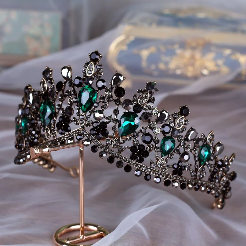 Tiaras barrocas de bronce para novias, para el cabello de boda, diademas de cristal negro y corona Vintage con diamantes de imitación, diadema - Joyería y accesorios