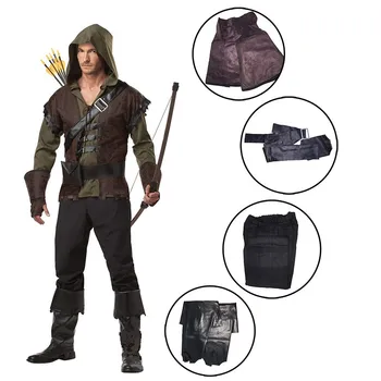 

Prince Of Thieves Robin Hood Costume Adult Men Thieves Medieval Warrior Fancy Dress Brave Green Arrow Man Robin Costume Sets