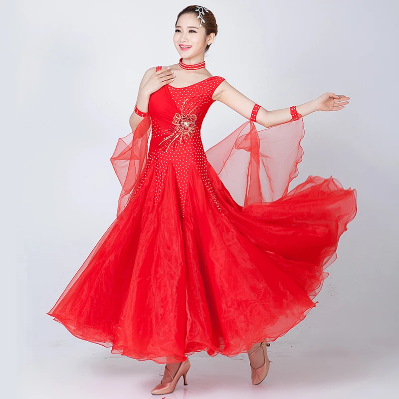 US $87.20 Standard Ballroom Dance Dress Women 2021 New Waltz Dancing Skirt Adult Cheap White Ballroom Competition Dance Dresses