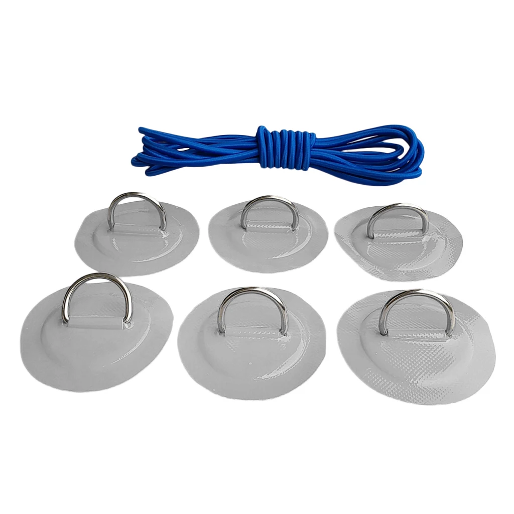 6Pcs Kayak PVC Inflatable Boat Kayak Dinghy Canoe Raft 316 Stainless Steel D-Ring Patch/Pad & Elastic Bungee Rope Cord Tie Down