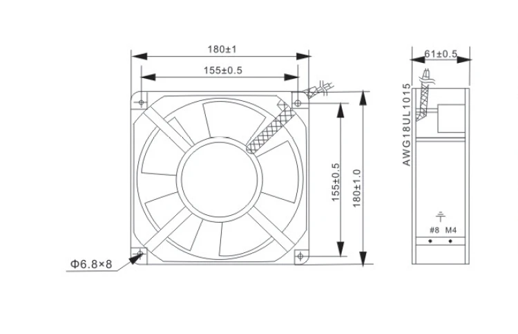 Square 180*180*50mm Aluminium Ball Bearing Airflow Fan AC220V Cooling Instrument work with Temperature controller XF1862ABH