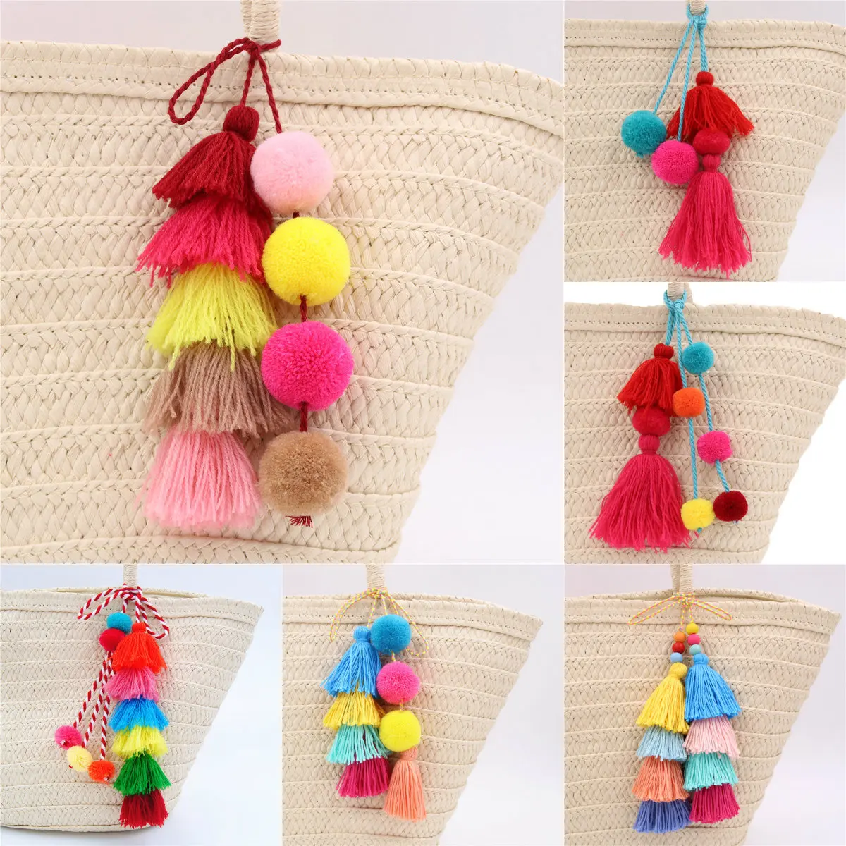 1pc Bohemian Handmade Bag Pendant Women Accessories Charm Pompom