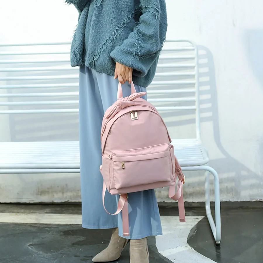 Розовый бант, школьная форма милые туфли-оксфорды рюкзаки в стиле преппи Карамельный цвет заячьи ушки Для женщин вместительный рюкзак