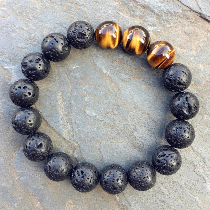 Mcllroy Diy Trendy Bracelets For Men Black Lave Stone Northskull Men Bracelets Lava Stone & Tiger Eyes Stone Jewelry Gift