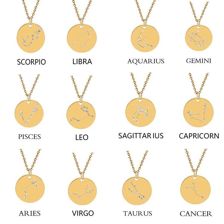 

12 Constellation Jewelry Gold Silver Virgo Libra Scorpio Sagittarius Capricorn Aquarius Zodiac Necklace Circle Pendant